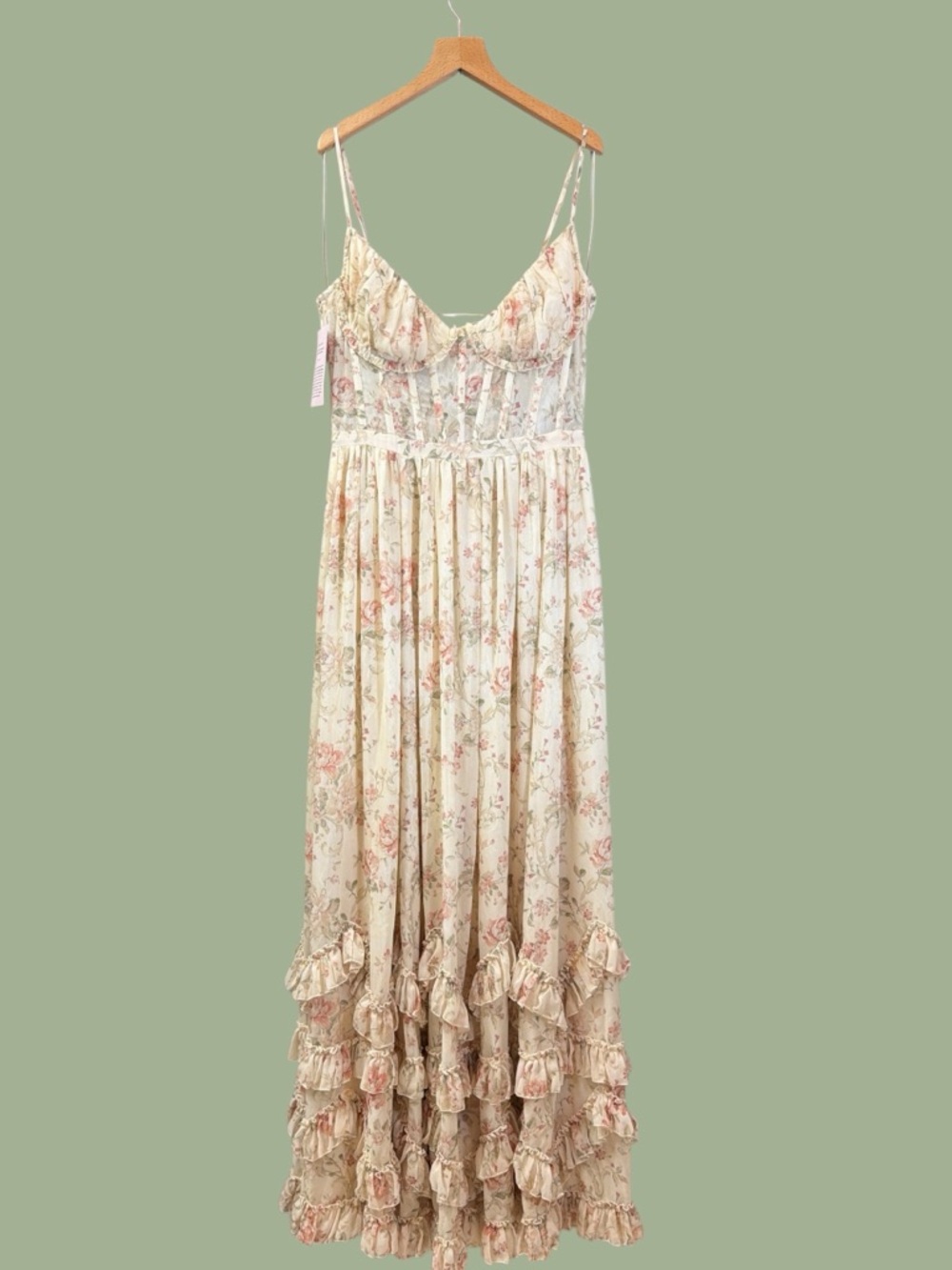 V. Chapman Floral Corset Maxi Dress Lace Up Back Ruffle Hem Size 8 NWT - Picture 5 of 17